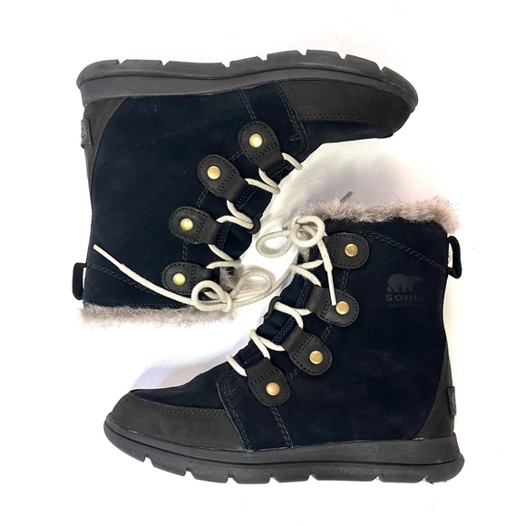 Sorel Explorer Black Suede/Leather and Faux Fur Boots - Sz 7.5 - Picture 7 of 11